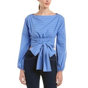NWT Likely Revolve Collins Boat Neck Tie Front Top In Blue Size XS Cotton Wrap